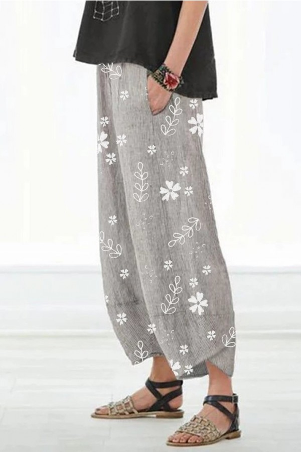 Floral Print with Pockets Casual Loose Pants