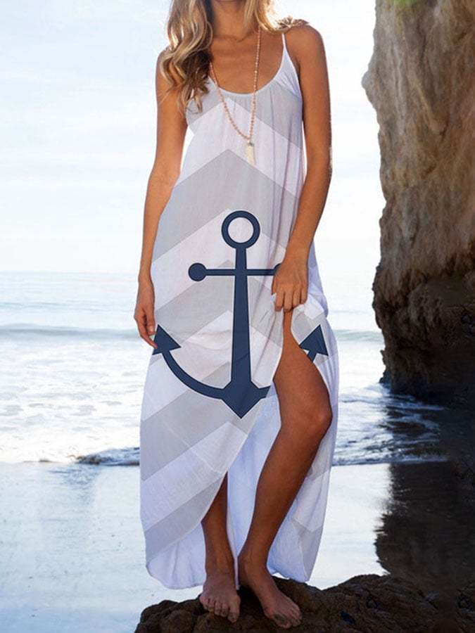 Resort Print Strappy Beach Maxi Dress