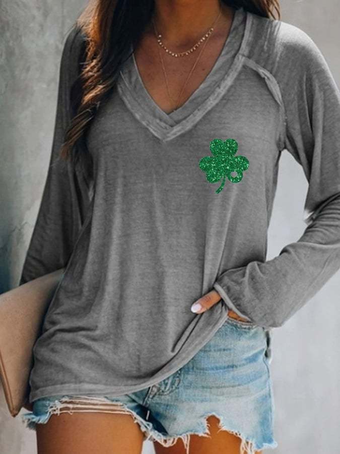 Women's St. Patrick's Day Flag Shamrock Long-Sleeve T-Shirt