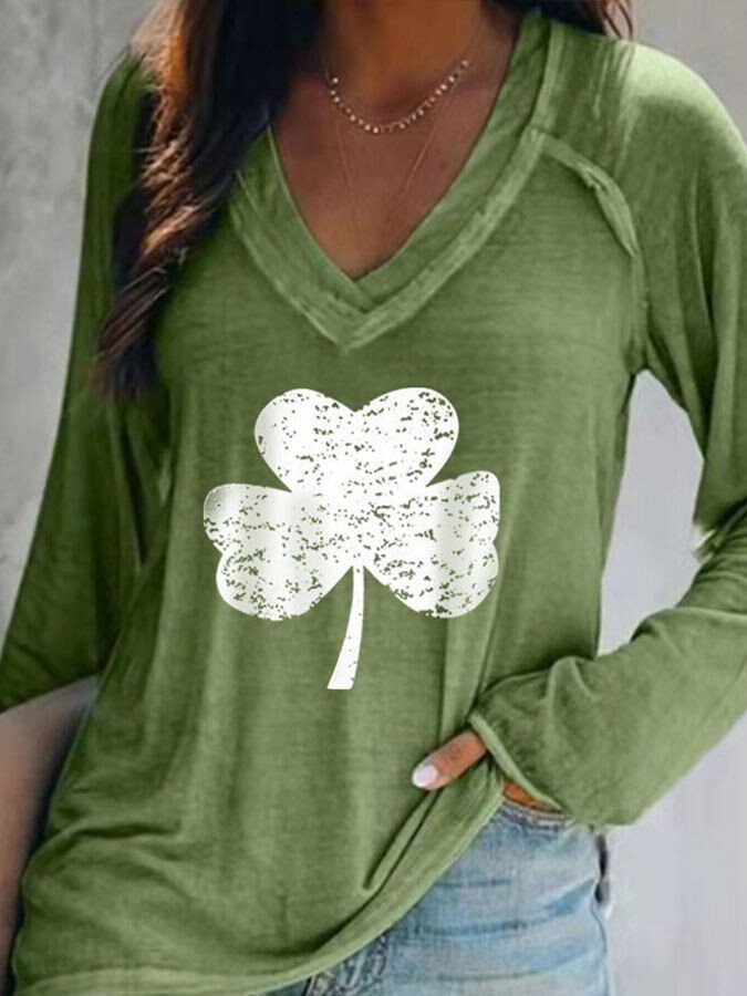 Casual Clover Print Long Sleeve T-Shirt