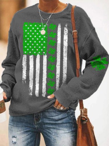 Women's St Patrick s Day Flag Shamrock Print Casual Sweatshirt