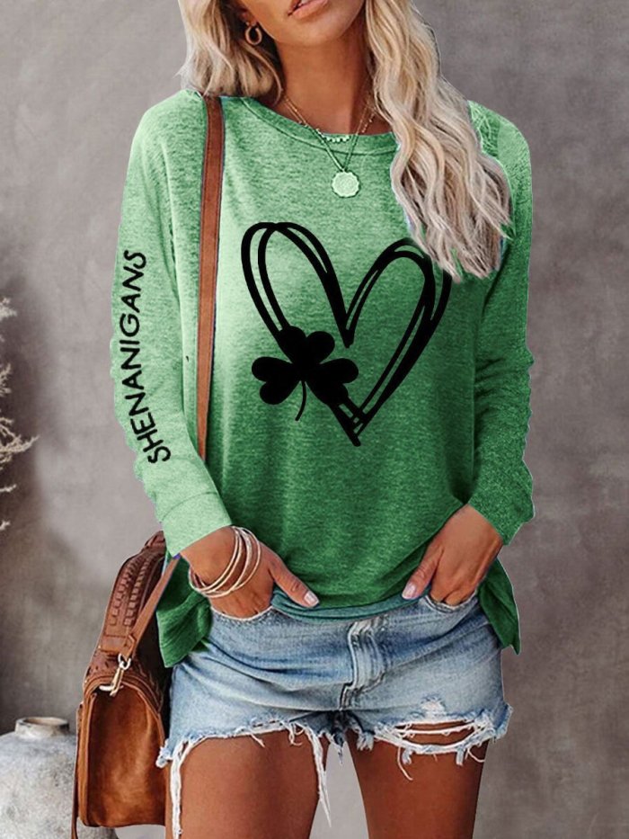 Women's Shamrock Print Casual Tee Shirt