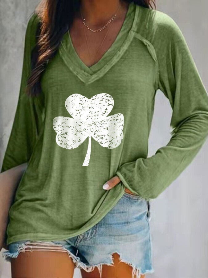 Casual Clover Print Long Sleeve T-Shirt