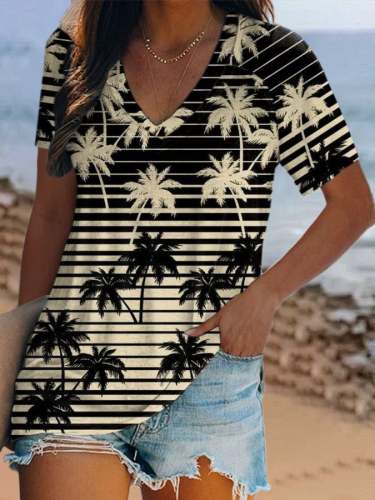 Women's Coconut Tree Print Short Sleeve T-Shirt