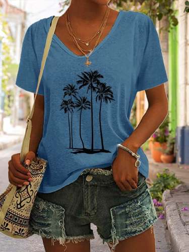 Women's Coconut Tree Printed Short Sleeve T-Shirt