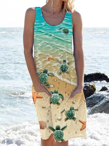 Women's Beach Turtle Print Sling Dress