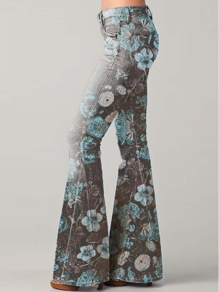 Women's Stylish Floral Print Flared Pants