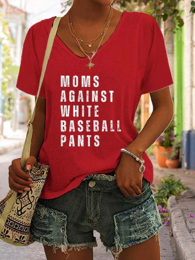 Women's Moms Against White Baseball Pants V Neck Short Sleeve T-Shirt