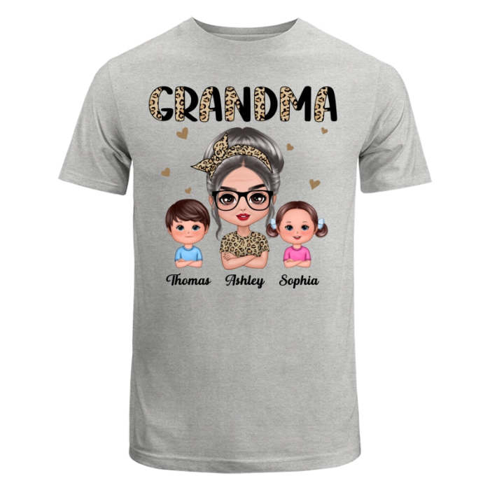 Half Leopard Grandma With Grandkids Personalized Shirt