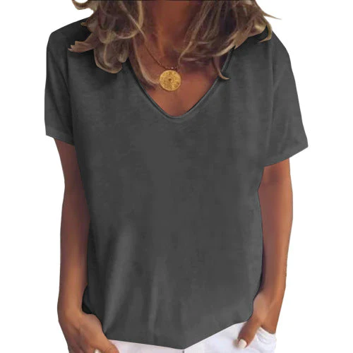 Solid color V-neck short-sleeved plus size women's T-shirt