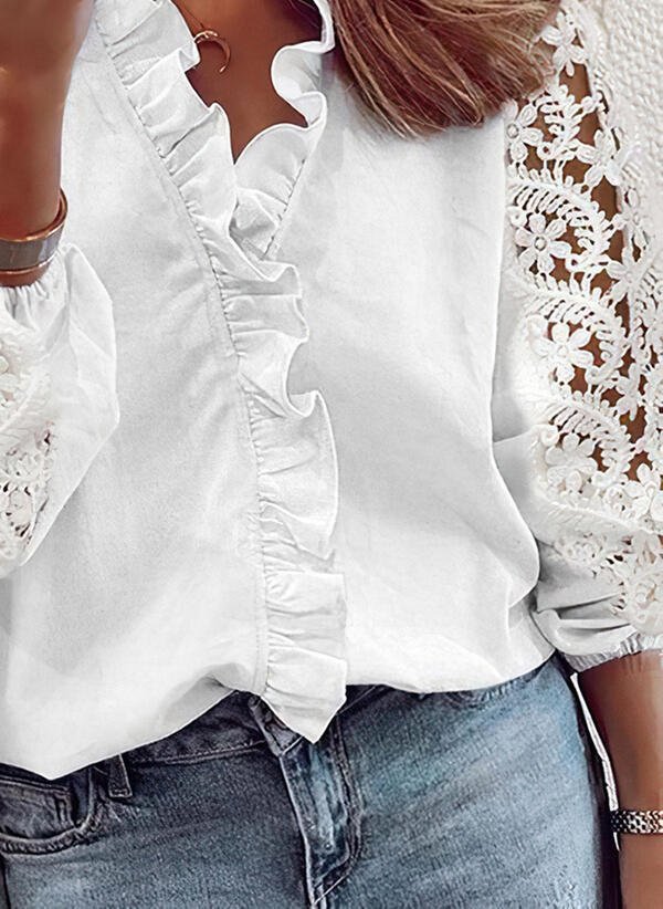 Lace-Paneled Long-Sleeve Shirt