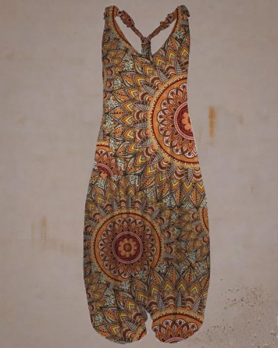 Vintage Loose Print Jumpsuit