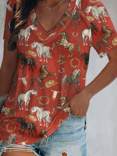 Vintage Western Print Short Sleeve T-Shirt