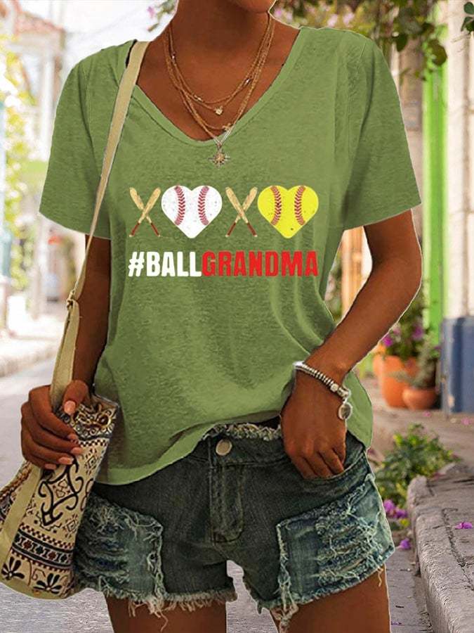 Women's Softball Ballgrandma Print Casual T-Shirt