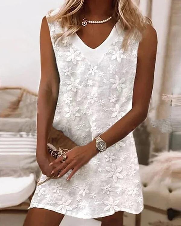 Lace V-neck Loose Casual Sleeveless Dress