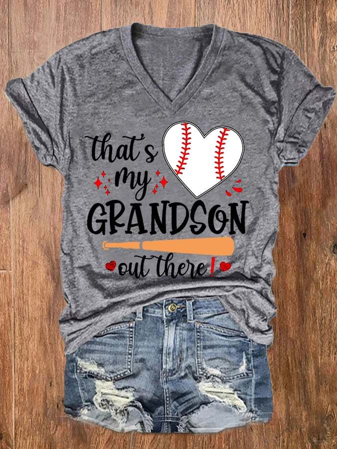 Women's That's My Grandson Out There Baseball Grandma V-Neck Tee