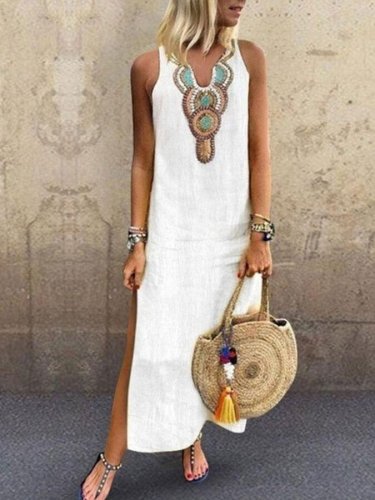 Bohemian Sleeveless V-Neck Long Dress