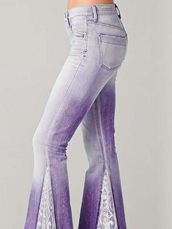 Elegant Printed Gradient Lace Panel Frill Pants