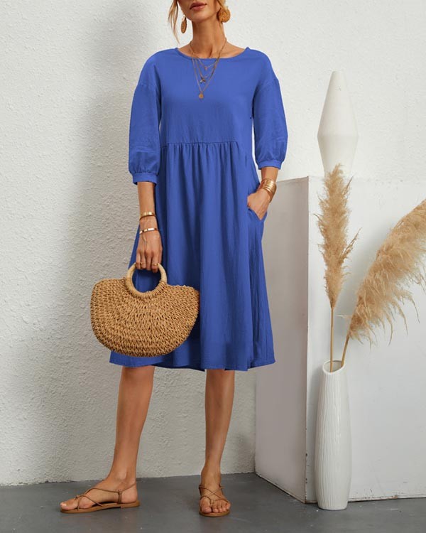 Solid Loose Linen Pocket Dress