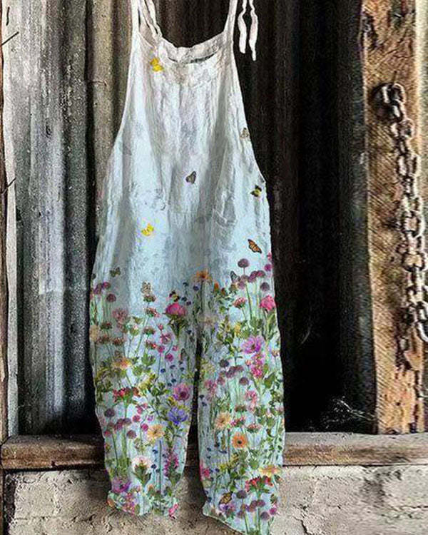 2022 Hot Sale Women Fashion Art Work Aesthetic Floral Linen Jumpsuits