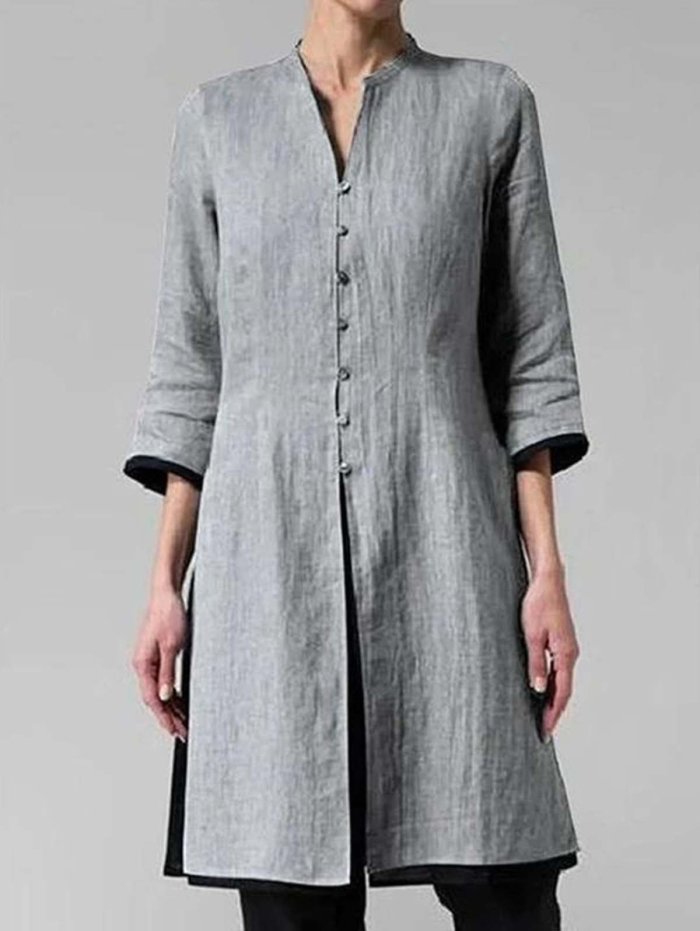Solid Color Irregular Cotton and Linen Long Shirt