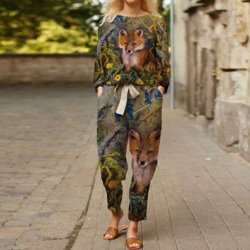 Women's Printed Top Tie Trousers Suit