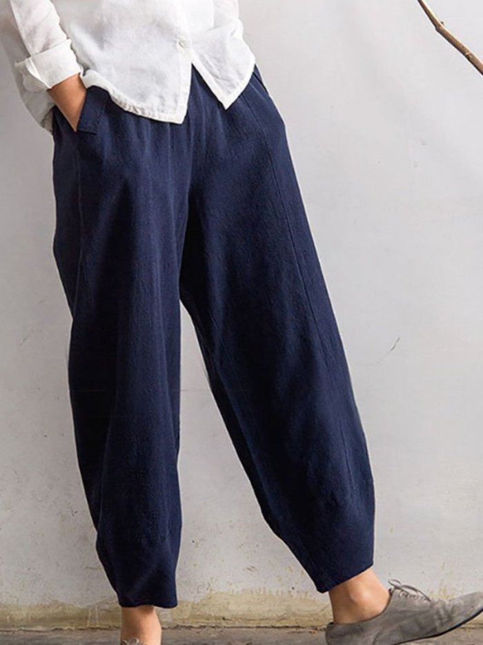 Women's Pure Color Elegant Casual Cotton Pants