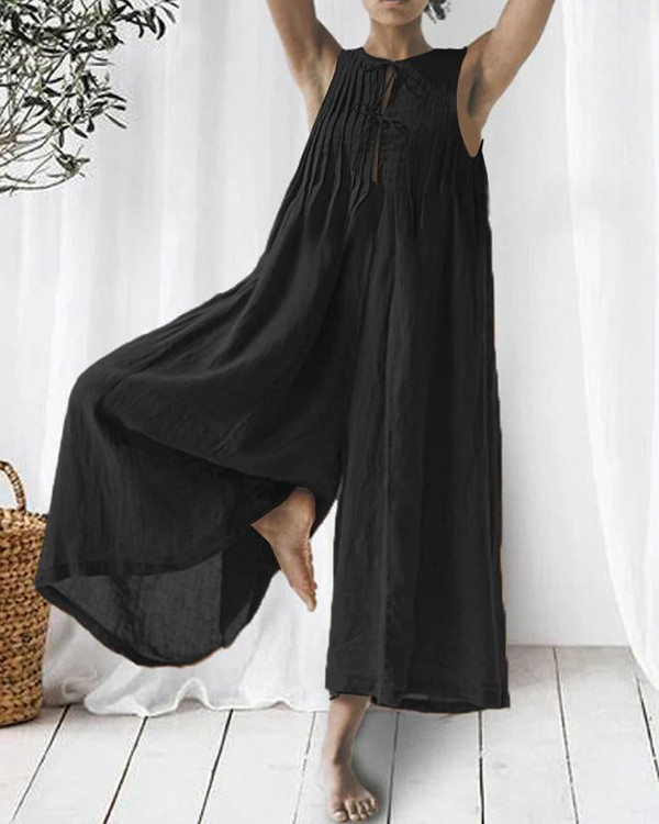 Casual Linen Loose Jumpsuit (Green In Stock)