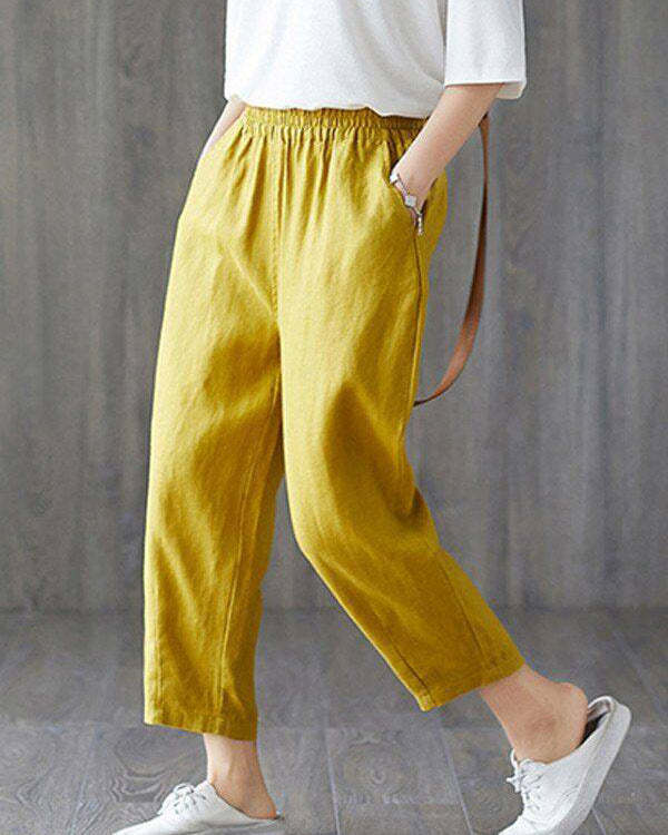 Women's Plus Size Cotton Linen Elastic Pants M-4XL