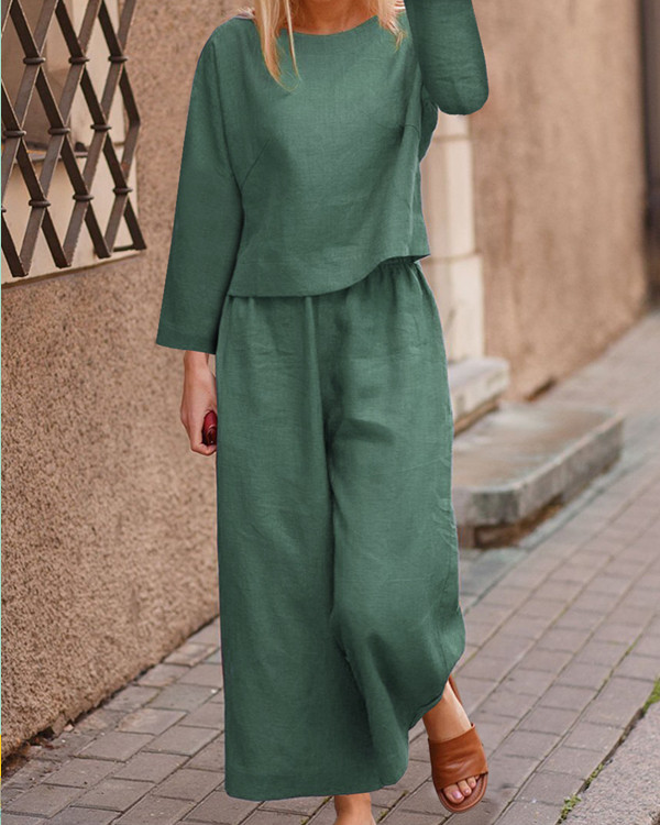 Autumn Solid Color Top And Trousers Casual Suit