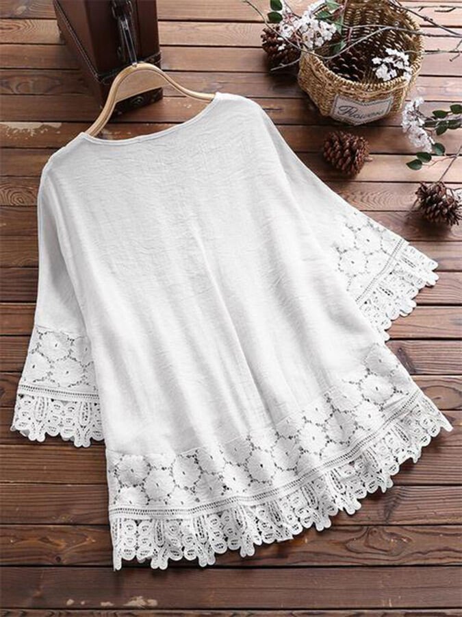 Women's V-Neck Lace Embroidered Shirt