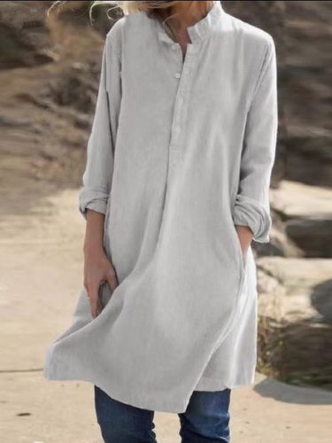 Women's Casual Button-Embellished  Cotton Dress