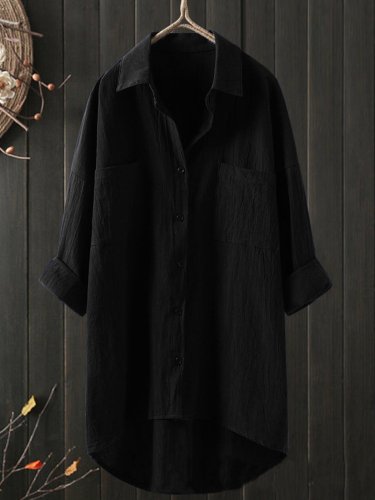 Temperament solid color cotton and linen shirt loose shirt top