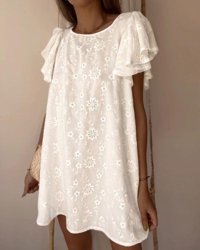 Casual Round Neck Lace Dress