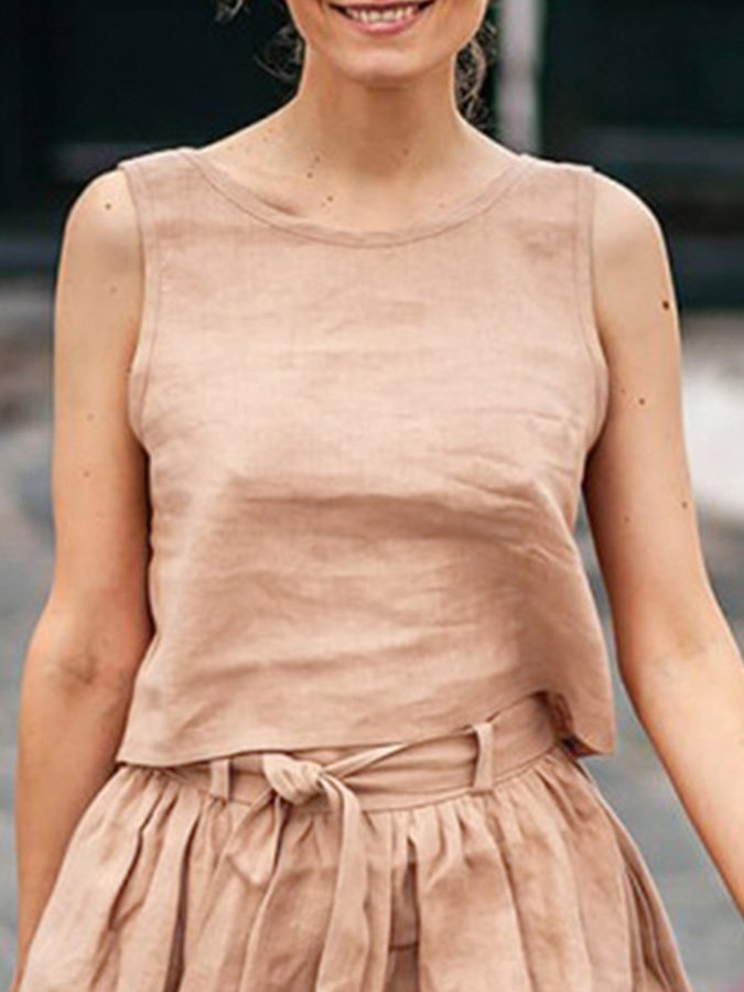 Ladies Cotton Linen Sleeveless Simple Shirt