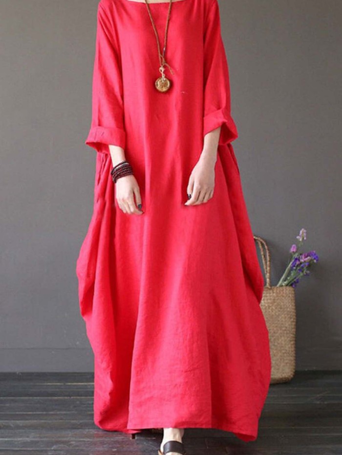 Women's cotton and linen loose plus size dress