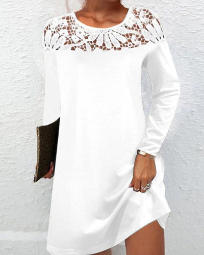 Solid Color Lace V-neck Long-sleeved Knitted Dress