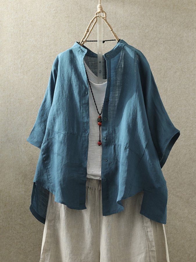 Women's Casual Loose Cotton And Linen Button Shirt