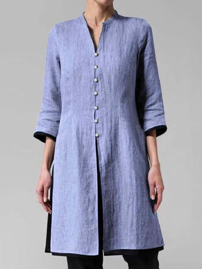 Solid Color Irregular Cotton and Linen Long Shirt