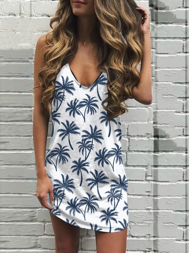 Women's Live Simple Palm Tree Print Tank Dress