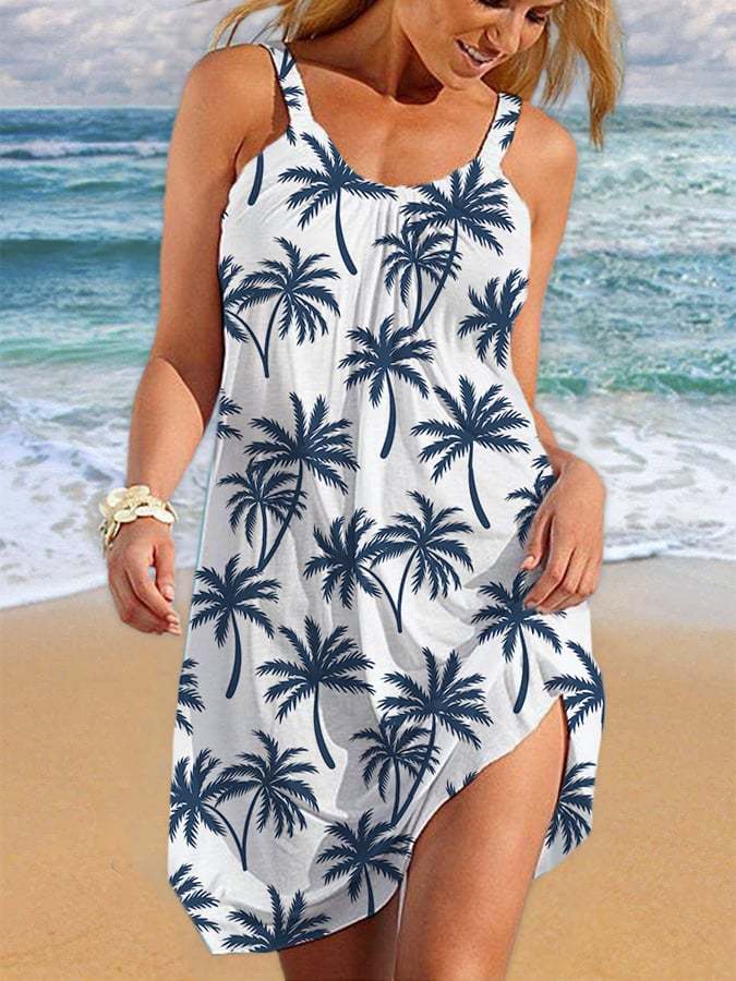 Resort Style Coconut Tree Print Slip Dress