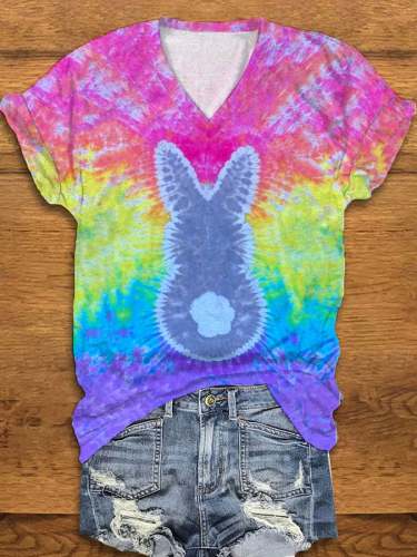 Women's Easter Tie Dye Bunny Print T-Shirt