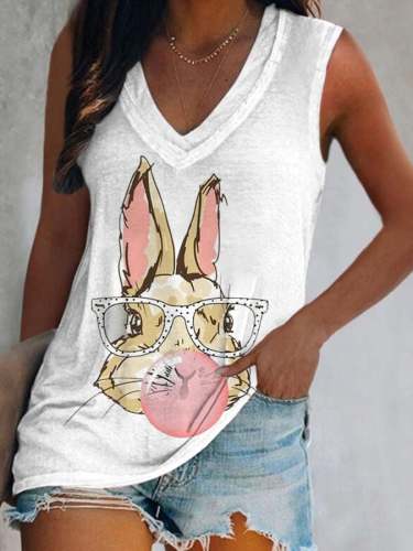 Easter Bunny Blowing Bubbles Print Sleeveless T-Shirt