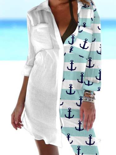 Women's Boat Sight Print Vacation Long Sleeve Shirt