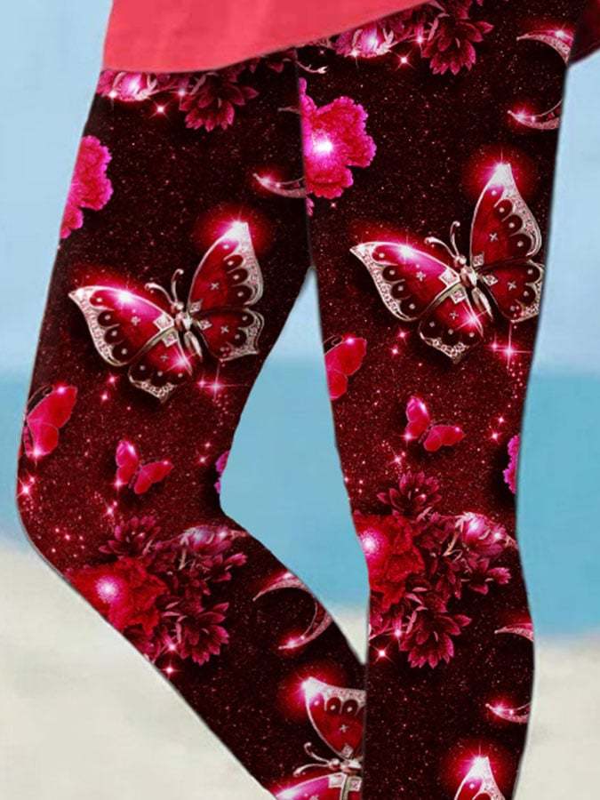 Vacation Butterfly Print Leggings