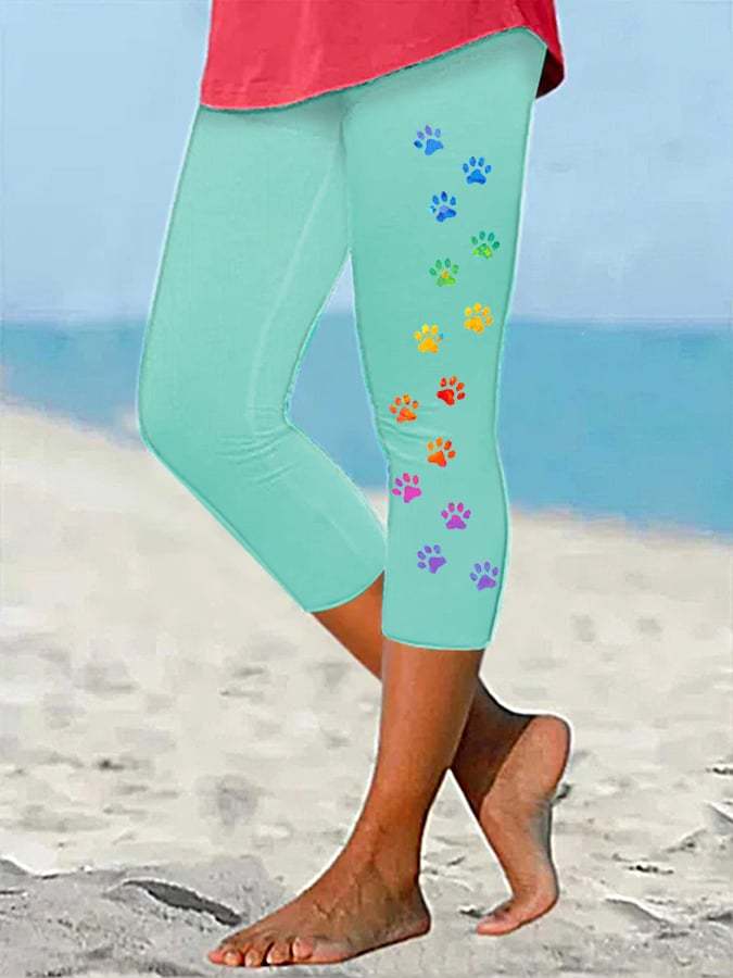 Women's Colorful Dog Paw Print Leggings