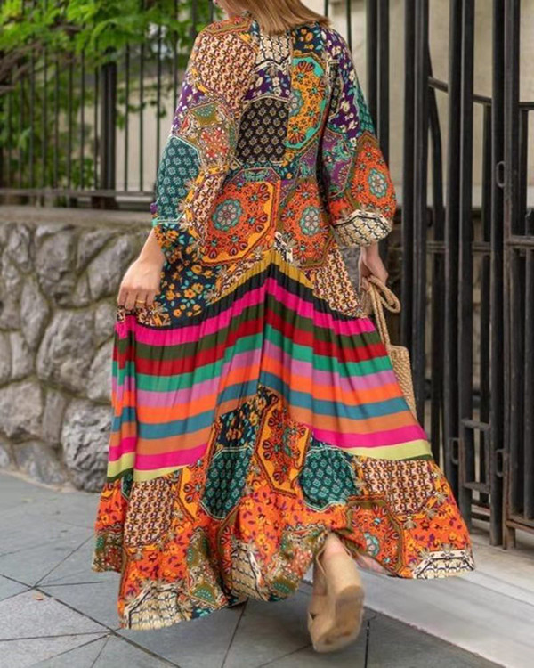Elegant Printed Swing Ethnic Long Dress