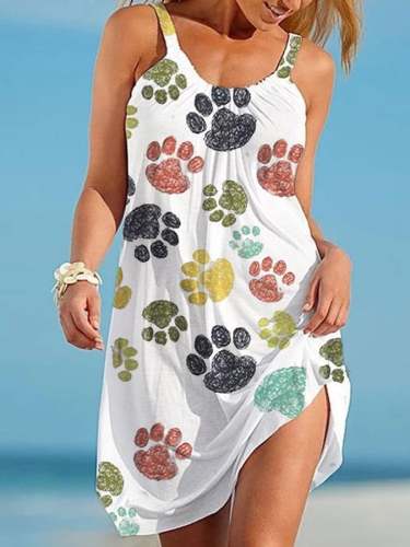Women's Casual Dog Paw Print Suspender Beach Skirt
