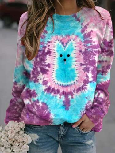 Women's Easter Cute Tie-Dye Bunny Print Casual Sweatshirt
