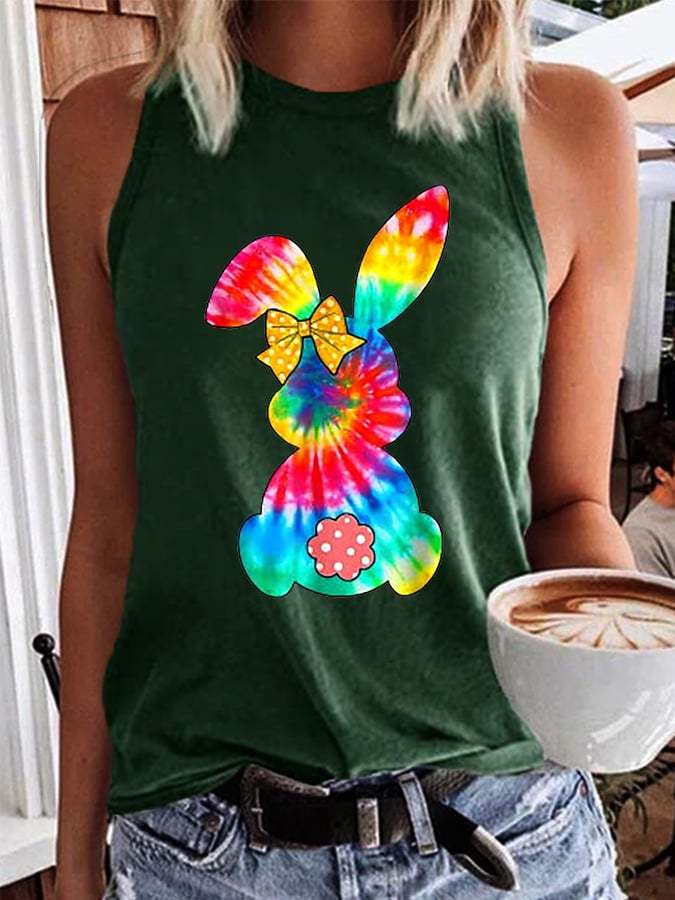 Women's Easter Cute Tie-Dye Bunny Print Vest